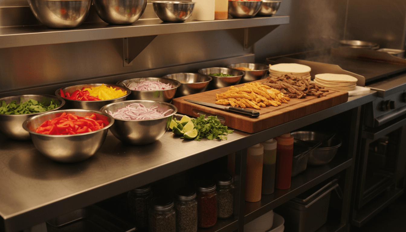 Fresh ingredients preparation inside food truck