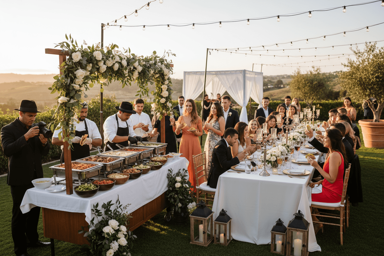Elegant wedding reception with taco catering