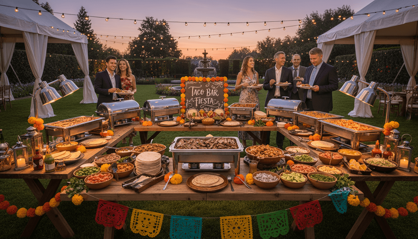 Professional taco catering setup at outdoor event