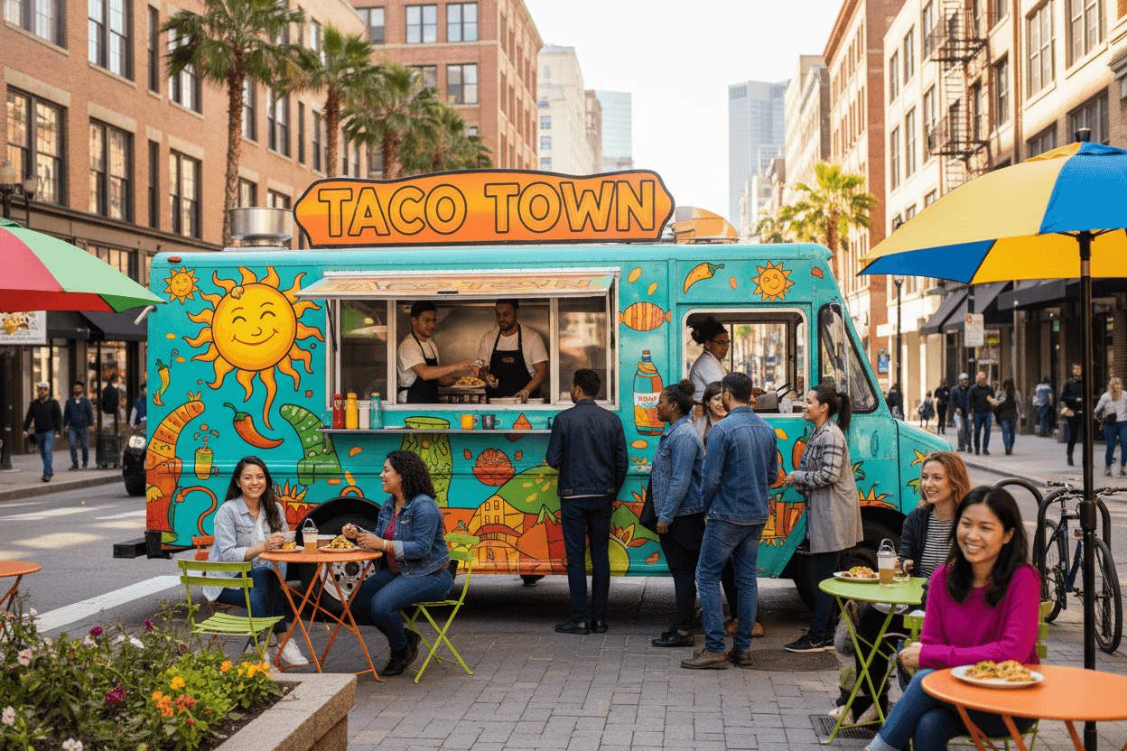 Food truck at urban location