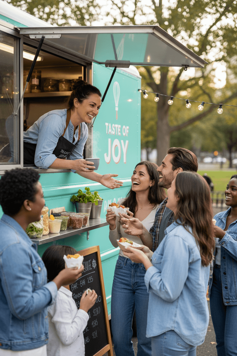 Owner serving customers at food truck